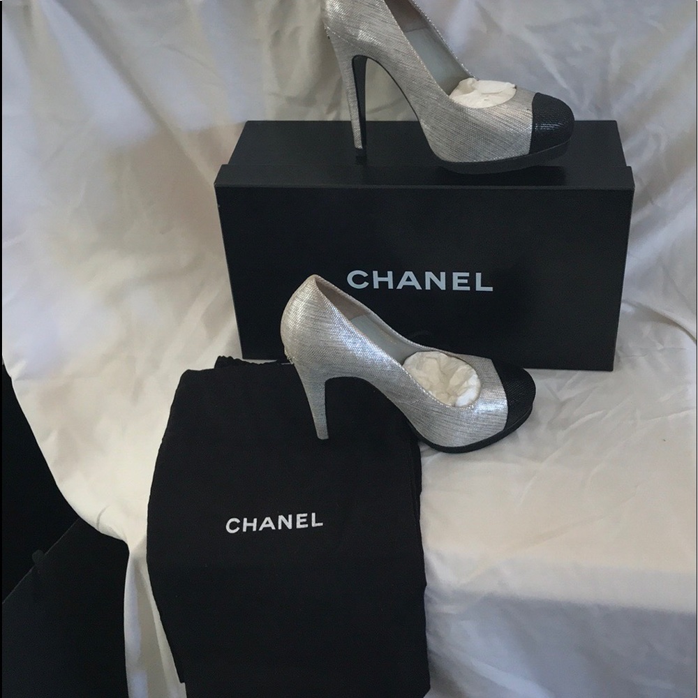 Chanel Shoes Metallic Silver/Black size6(36)